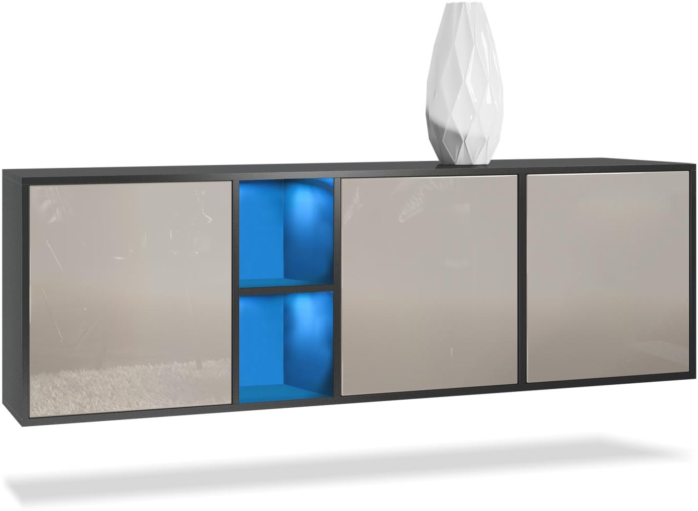 Vladon Kommode Cuba - Schwarz matt/Sandgrau Hochglanz - Modernes Sideboard für Ihr Wohnbereich - (BxHxT) 182x53x35 cm Bild 1