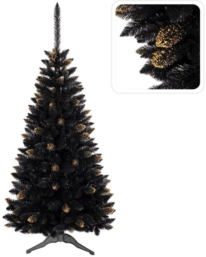 Sarcia. eu Künstlicher Weihnachtsbaum Schwarzer künstlicher Weihnachtsbaum Fichte Ghana PVC, gold 150cm Bild 1