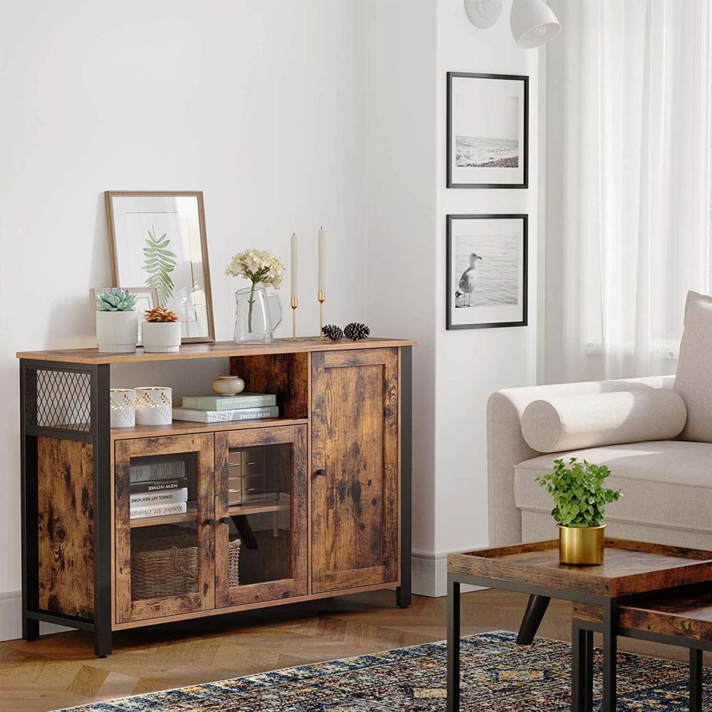 VASAGLE Sideboard, Küchenschrank, Aufbewahrungsschrank, mit 3 Türen, für Wohnzimmer, Küche, Esszimmer, 110 x 33 x 75 cm, Industriestil, vintagebraun-schwarz von SONGMICS LSC096B01 Bild 1