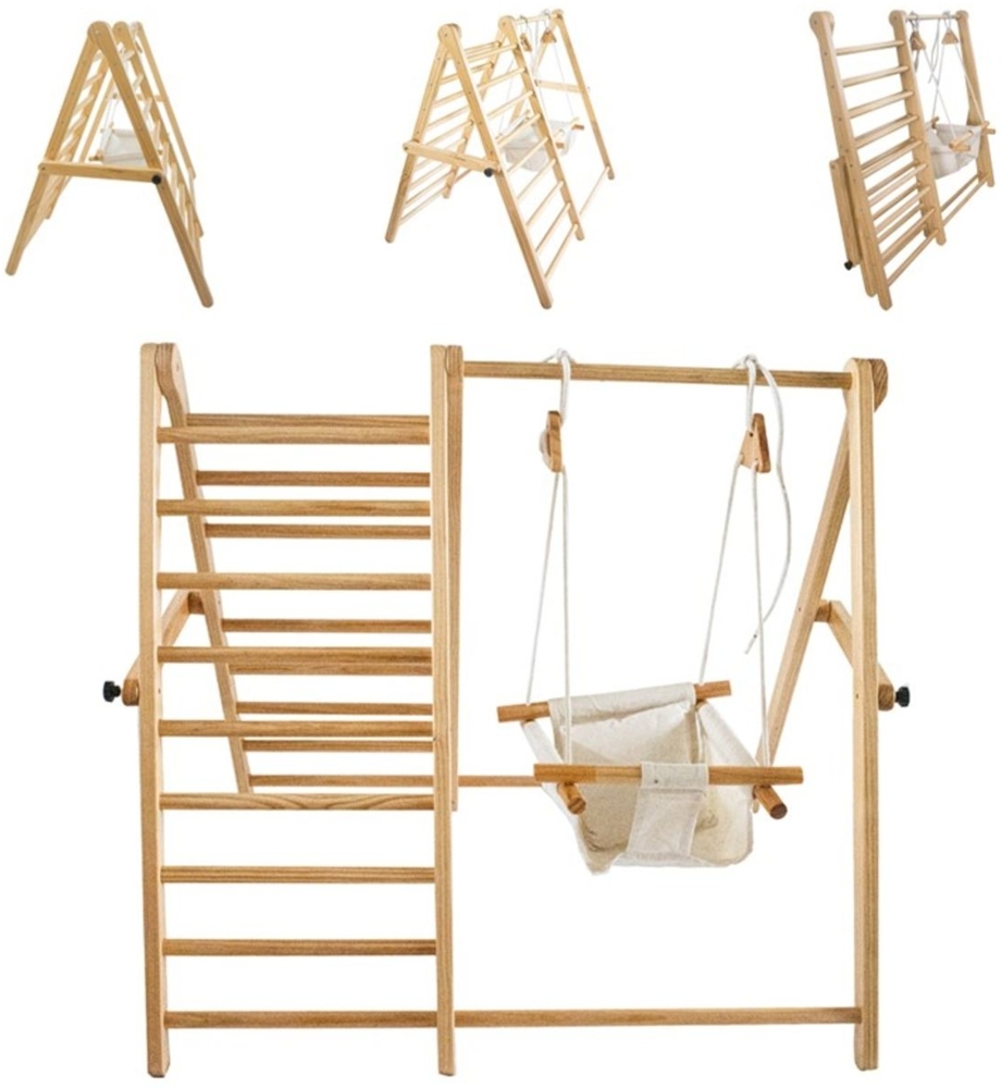 Chipolino Holz-Klettergerüst 2 in 1 höhenverstellbare Schaukel, zusammenklappbar braun Bild 1