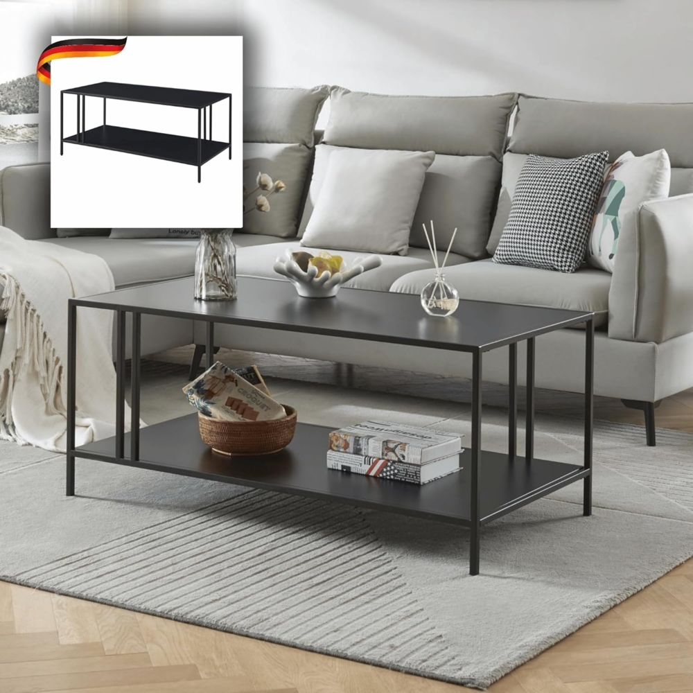 DELUKE® Couchtisch mit Stauraum PHILI - Rechteckig Sofatisch rechteckig Stubentisch Wohnzimmertisch Kaffeetisch Beistelltisch Tisch für Couch 47 x 110 x 55 cm Schwarz Bild 1