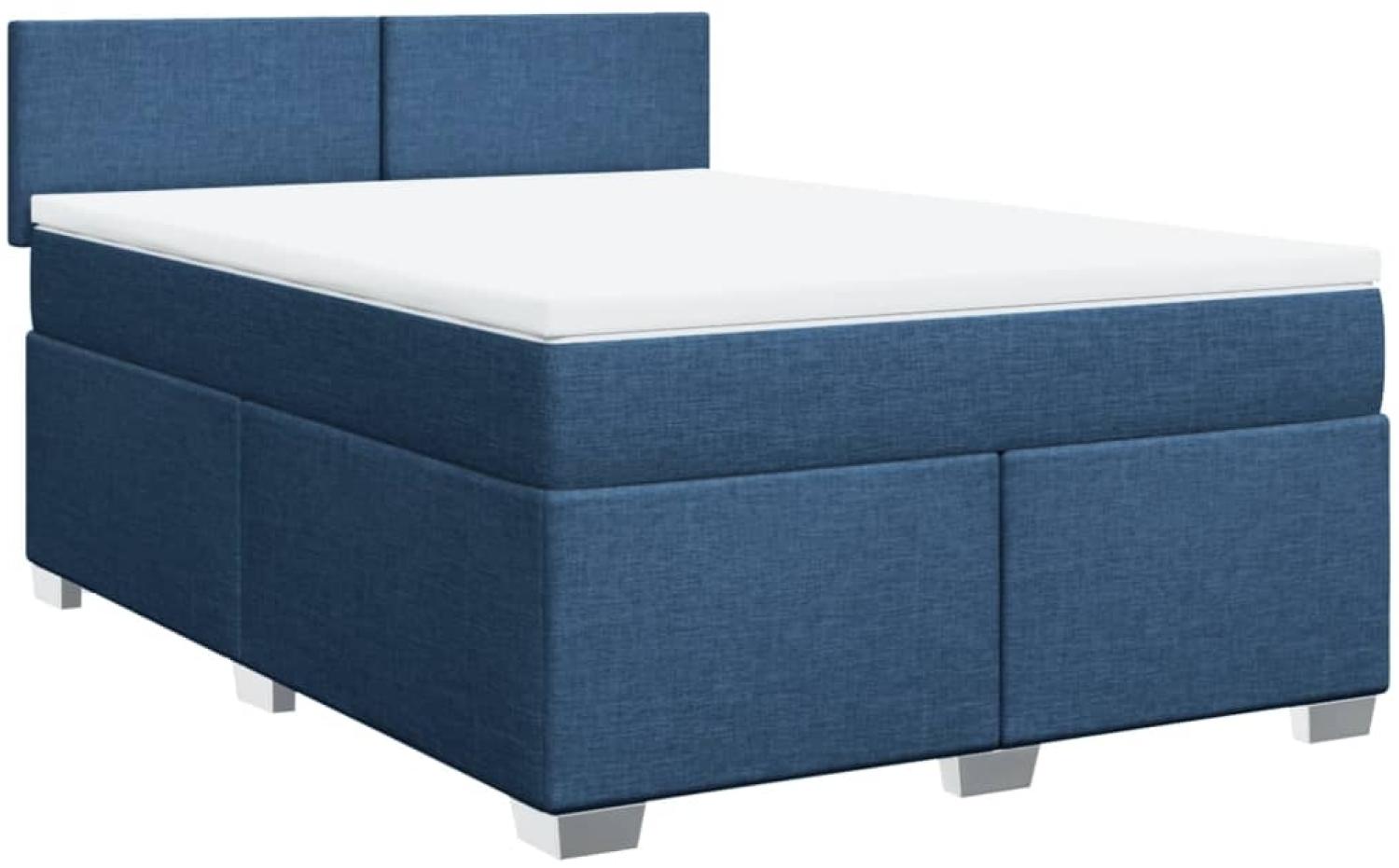 vidaXL Boxspringbett mit Matratze Blau 140x200 cm Stoff 3285910 Bild 1