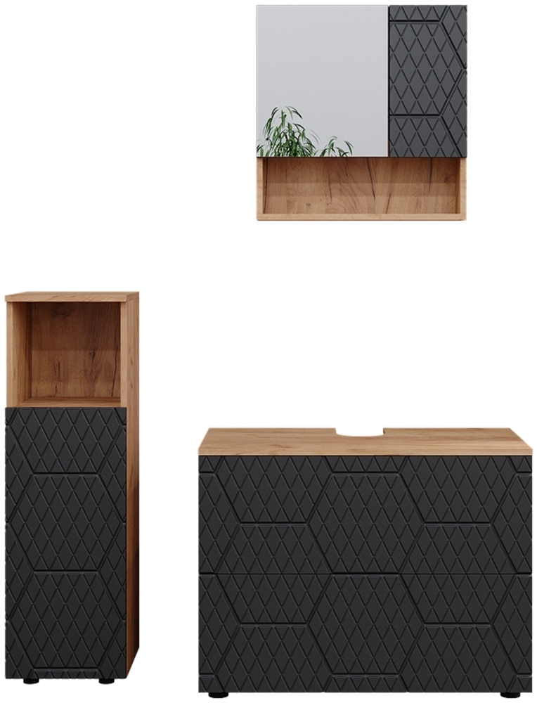 Vicco Badmöbel-Set Anthrazit gestreift 3 Teile, mit Midischrank, Irma Bild 1