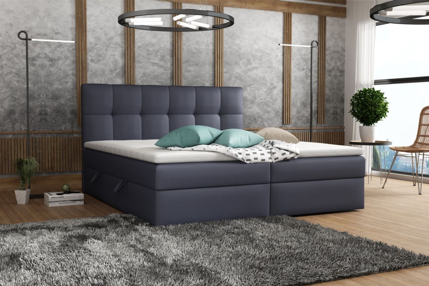 Boxspringbett Schlafzimmerbett ARTURO 160x200cm Kunstleder Soft Anthrazit Bild 1