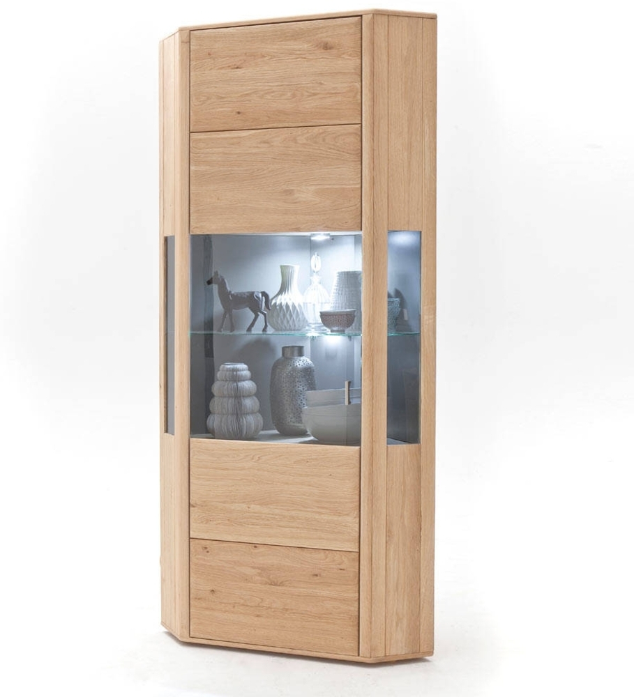 Eck-Vitrine TIJUANA-05 Wohnzimmer Eckschrank aus massiver Eiche Bianco, mit Beleuchtung - B/H/T: 69/206/69cm Bild 1