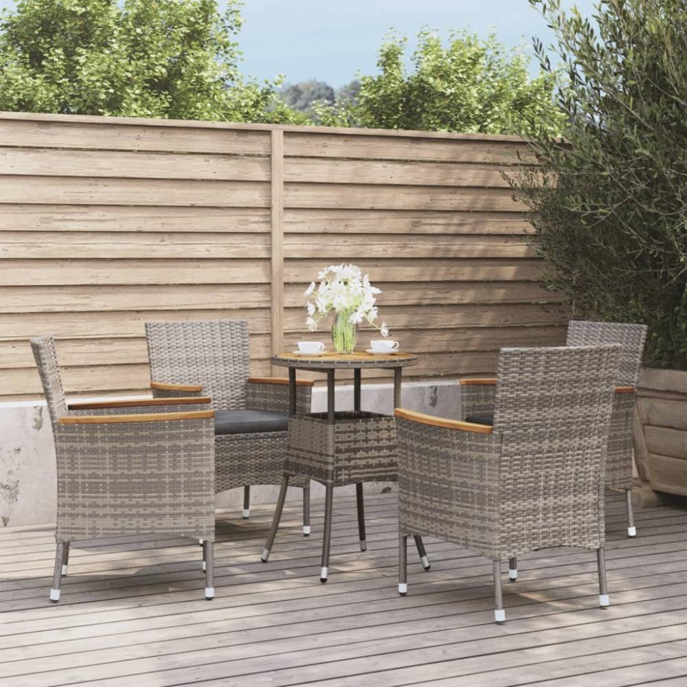 vidaXL 5-tlg. Garten-Bistro-Set mit Kissen Grau Poly Rattan 3187431 Bild 1