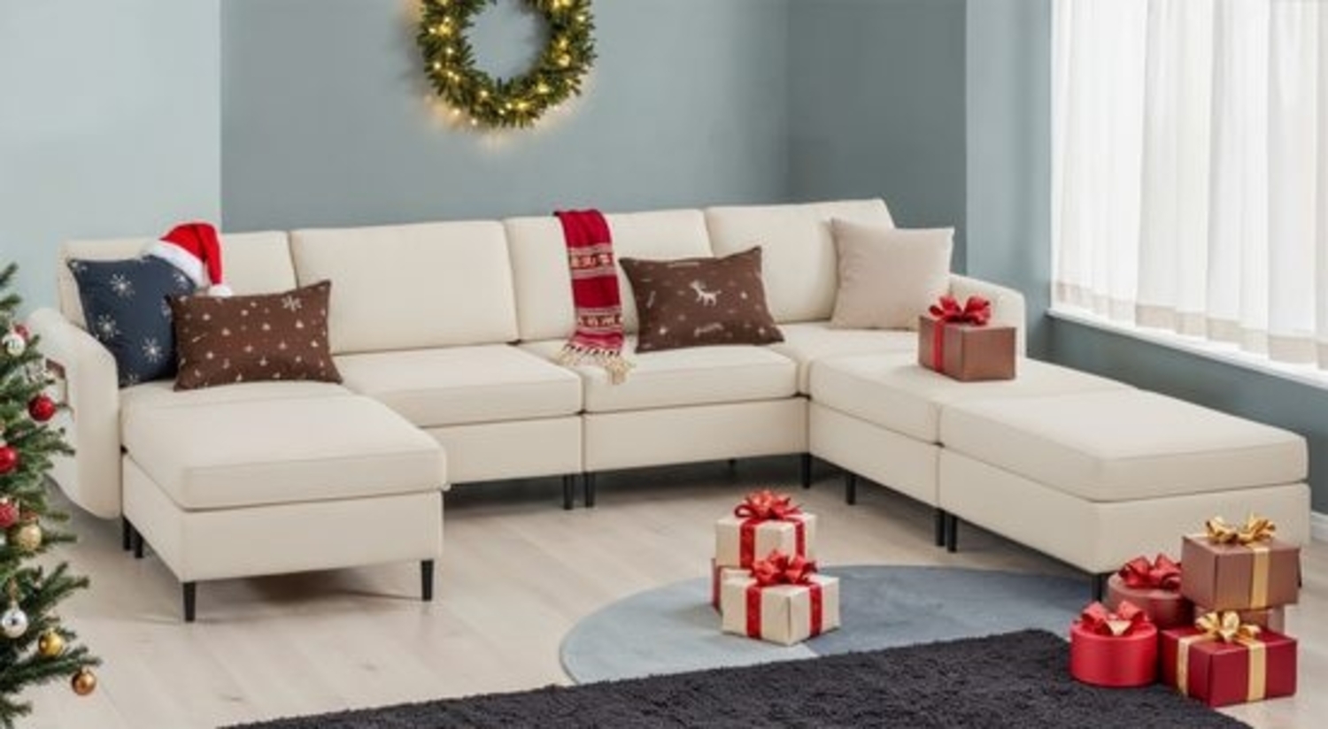 VASAGLE Ecksofa 7 Teile, Modulares Sofa, 7-Sitzer, Schlafsofa, L-förmiger Couch mit Armlehnen Bild 1