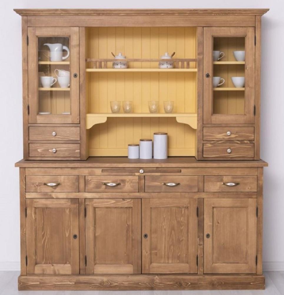 Casa Padrino Landhausstil Esszimmerschrank Braun / Gelb 180 x 50 x H. 197 cm - Massivholz Küchenschrank - Esszimmermöbel im Landhausstil - Landhausstil Esszimmer Einrichtung Bild 1