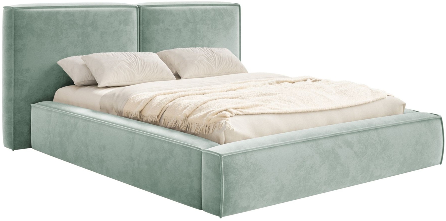 Selsey 'Tilves' Polsterbett 200x200 mit Bettkasten, Lattenrost, Velours, salbeigrün Bild 1