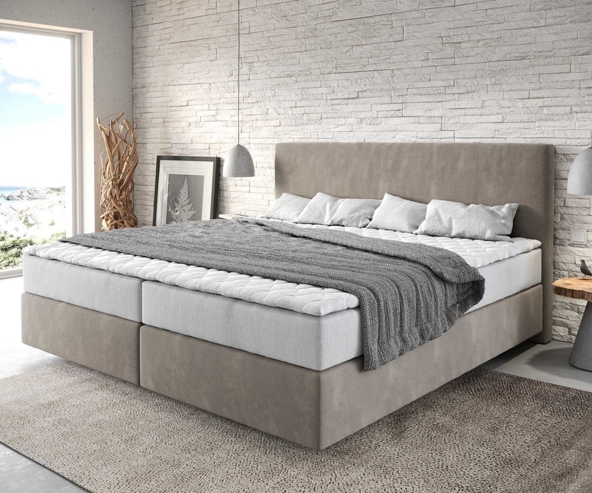 DELIFE Boxspringbett Dream-Well, Mikrofaser Beige 200x200 cm mit Taschenfederkernmatratze und Topper Vi Bild 1