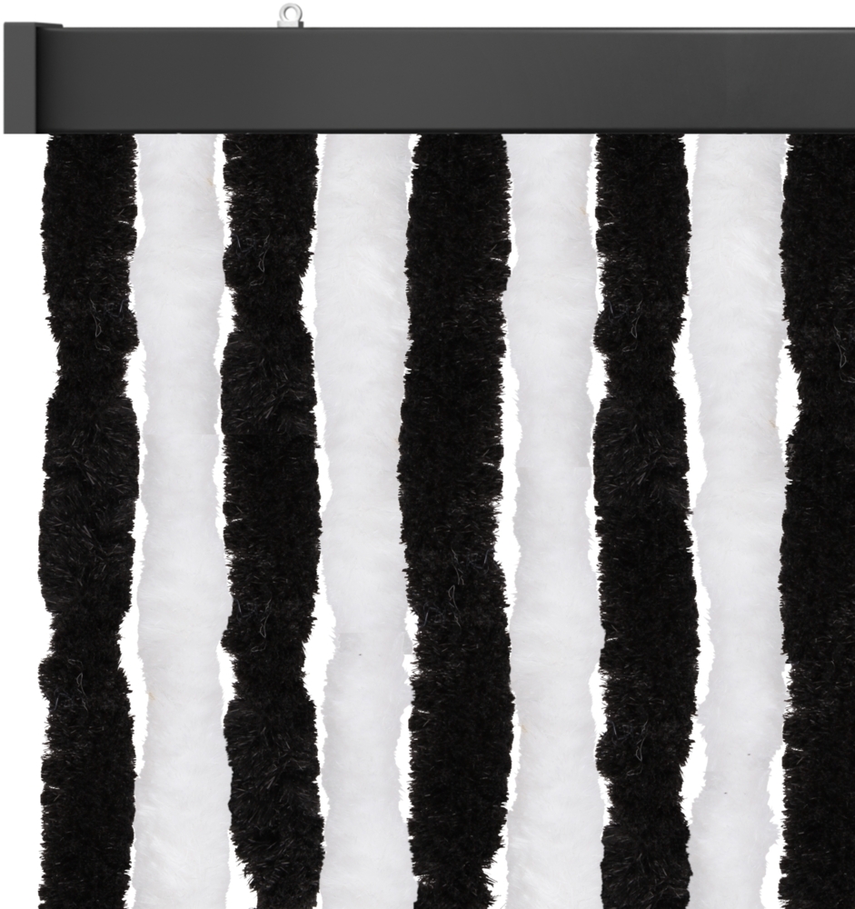 Flauschvorhang 90x200cm, perfekter Insekten- und Sichtschutz für Ihre Balkon- und Terrassentür, viele Farben Unistreifen schwarz - weiß Bild 1