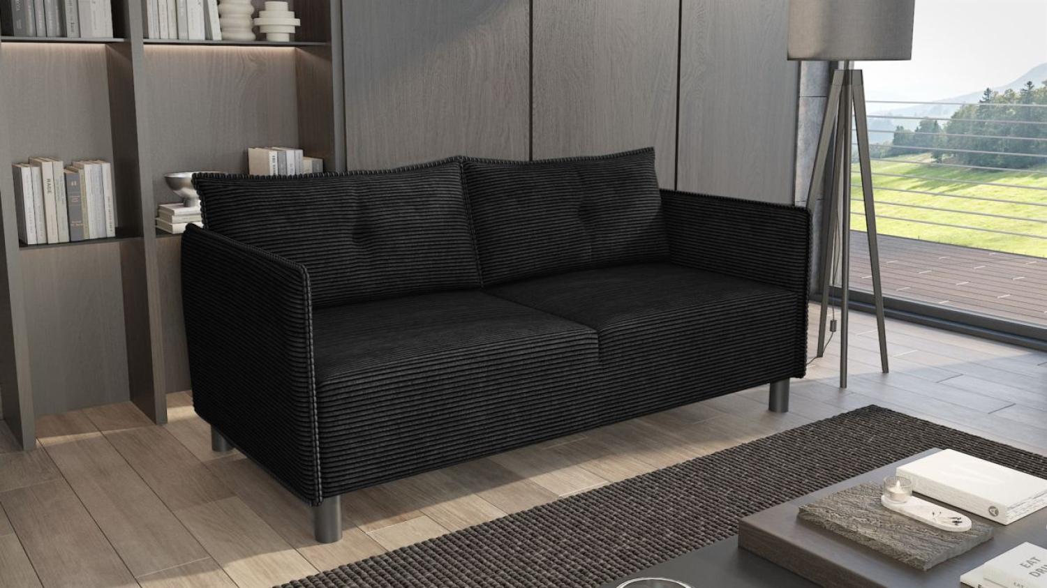 Sofa 3-er Designersofa DECLAN in Stoff Lincoln Schwarz Bild 1