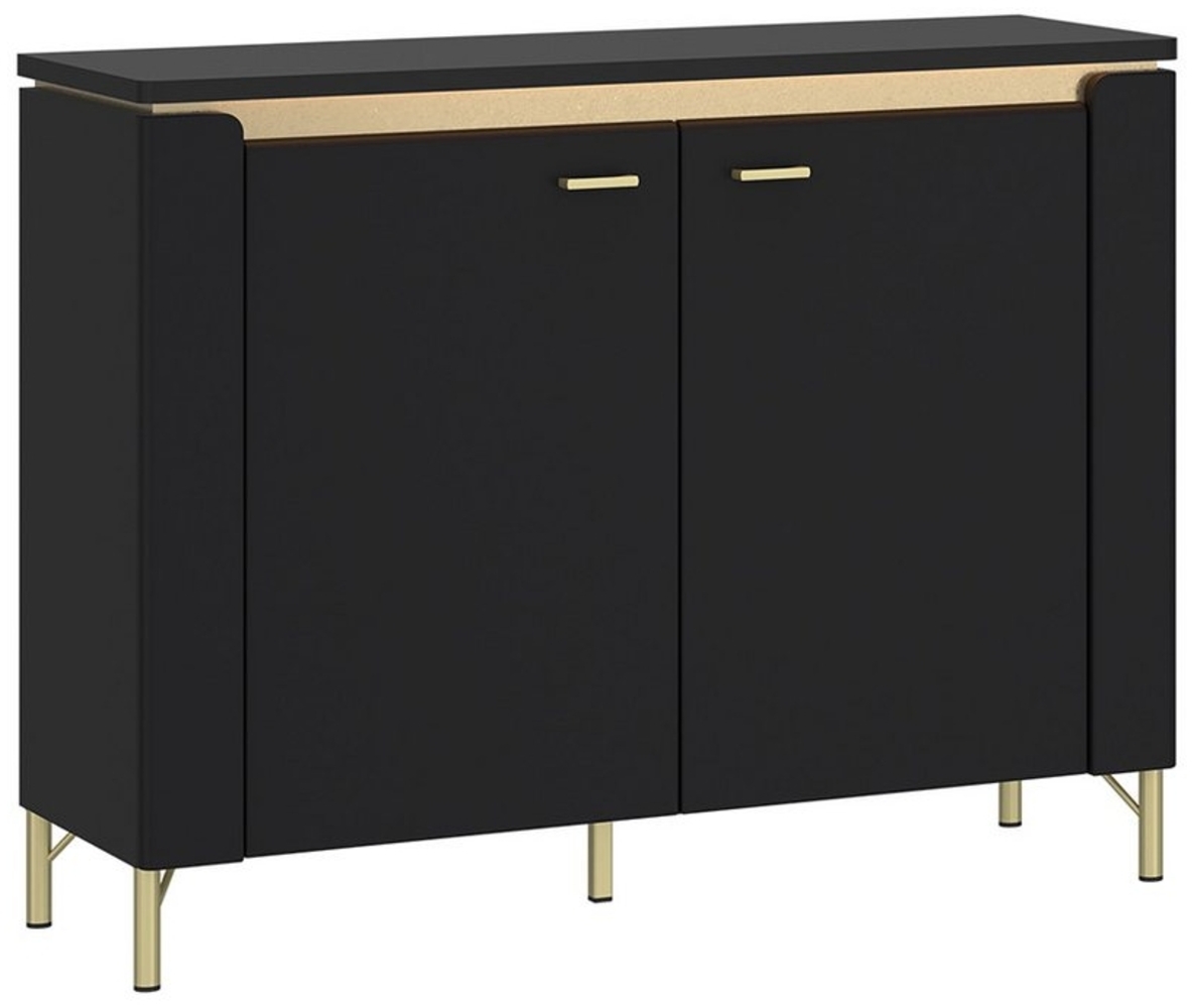 Lomadox Kommode NOLA-129, Schwarz matt mit goldfarbenen Akzenten, 2 Türen, Breite 110cm Bild 1
