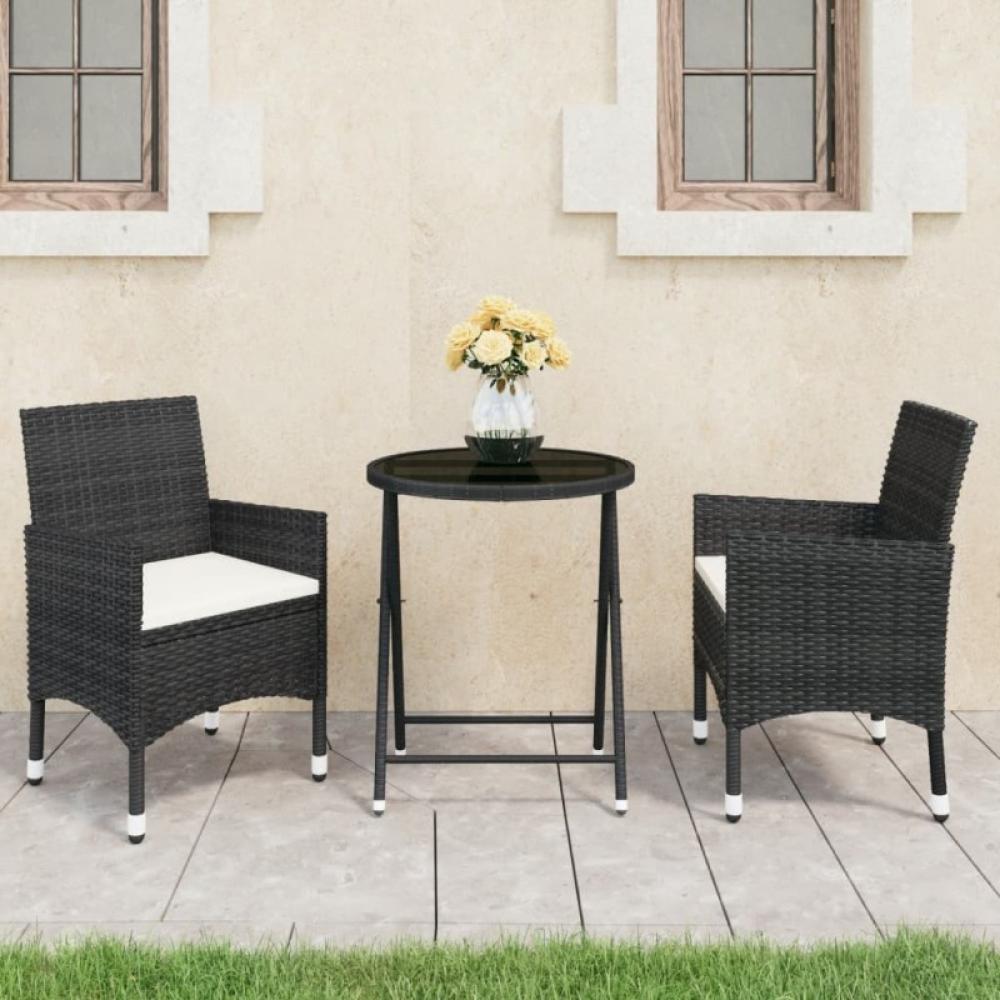 3-tlg. Bistro-Set Poly-Rattan und Hartglas Schwarz Bild 1