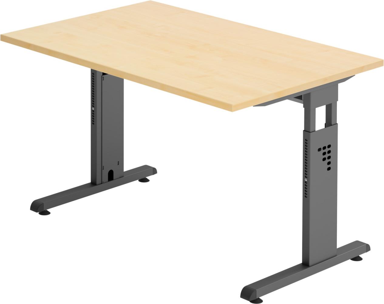 bümö® Schreibtisch O-Serie höhenverstellbar, Tischplatte 120 x 80 cm in Ahorn, Gestell in graphit Bild 1