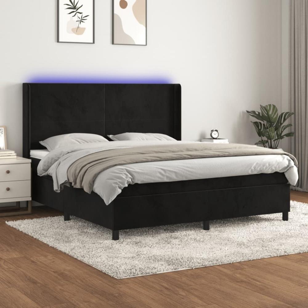 vidaXL Boxspringbett mit Matratze & LED Schwarz 180x200 cm Samt Bild 1