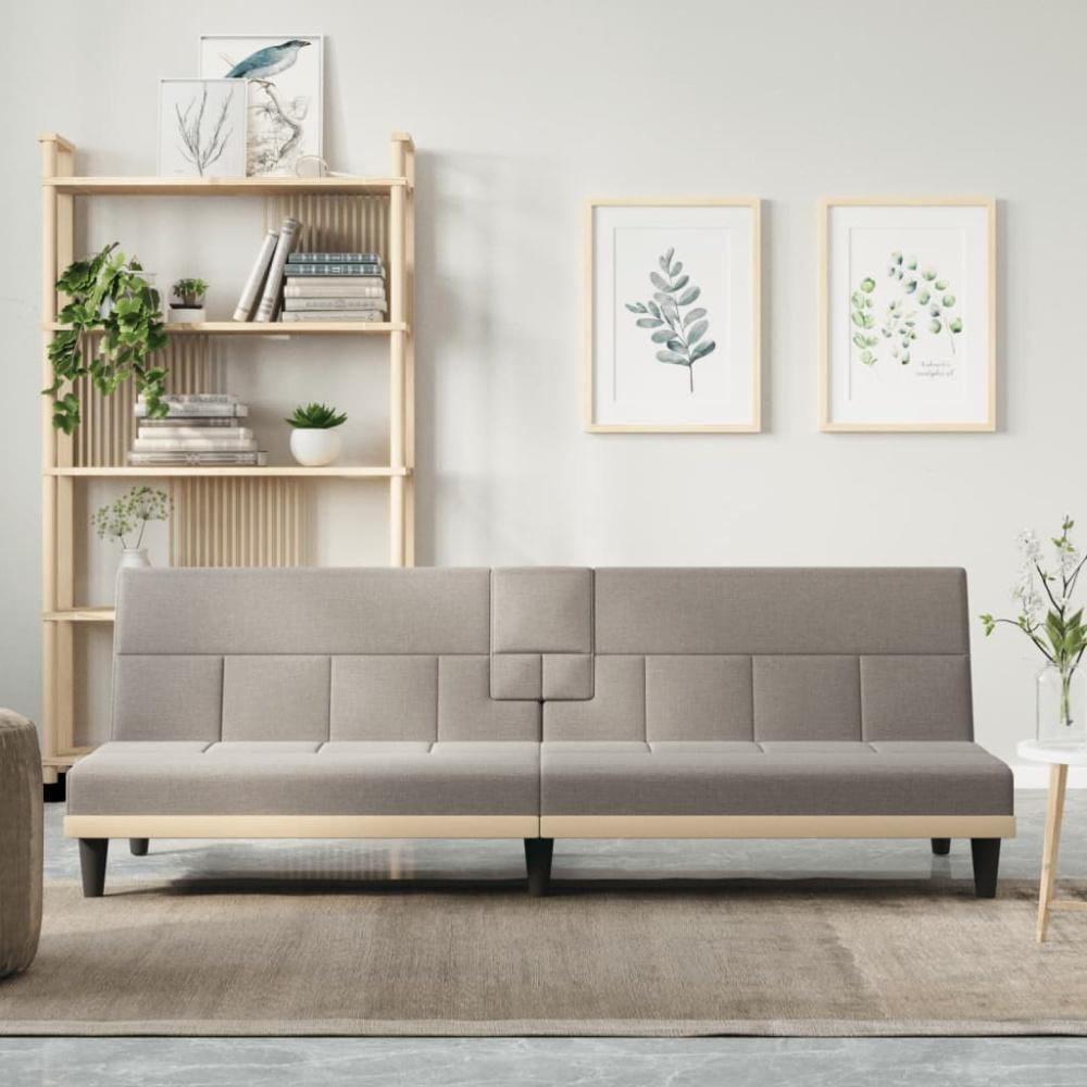 Schlafsofa mit Getränkehaltern Taupe Stoff Bild 1