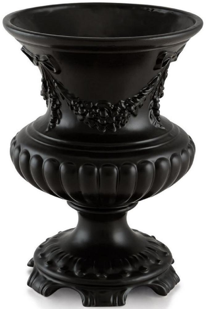 Casa Padrino Barock Vase Mattschwarz Ø 21 x H. 29 cm - Runde Barock Keramik Blumenvase - Deko im Barocktil Bild 1