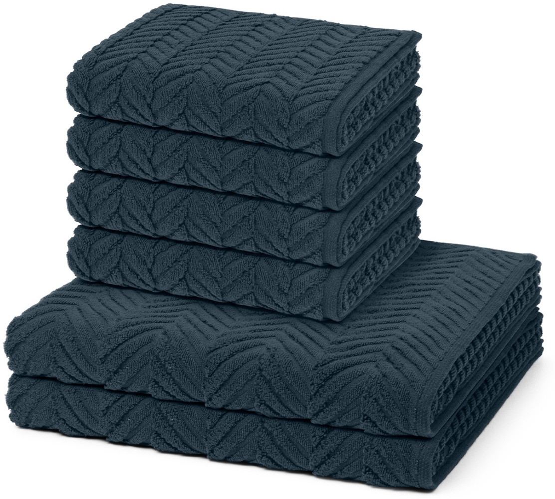 Ross Sensual Skin Zopf 6 tlg. Frottier-Set - 4 X Handtuch (50 X 100cm), 2 X Duschtuch (75 X 140cm) - 500 g/m2 - Nachtblau Bild 1