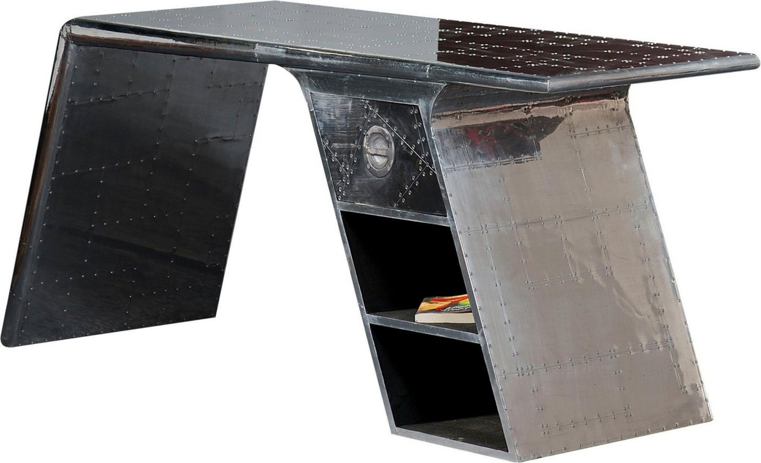 Schreibtisch Airman 175 x 60 x 75 cm Mangoholz mit Alu Büro Kinderzimmer Bild 1