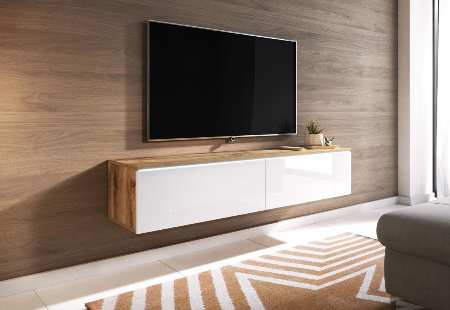 Lowboard Lowboard D TV-Unterschrank 140x32x30cm Wotan Eiche weiß Hochglanz grifflos Bild 1