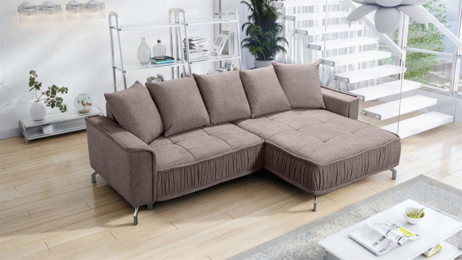 Ecksofa Schlafsofa Sofa FLORENCE Stoff Bubble Hellbraun Ottomane Rechts Bild 1