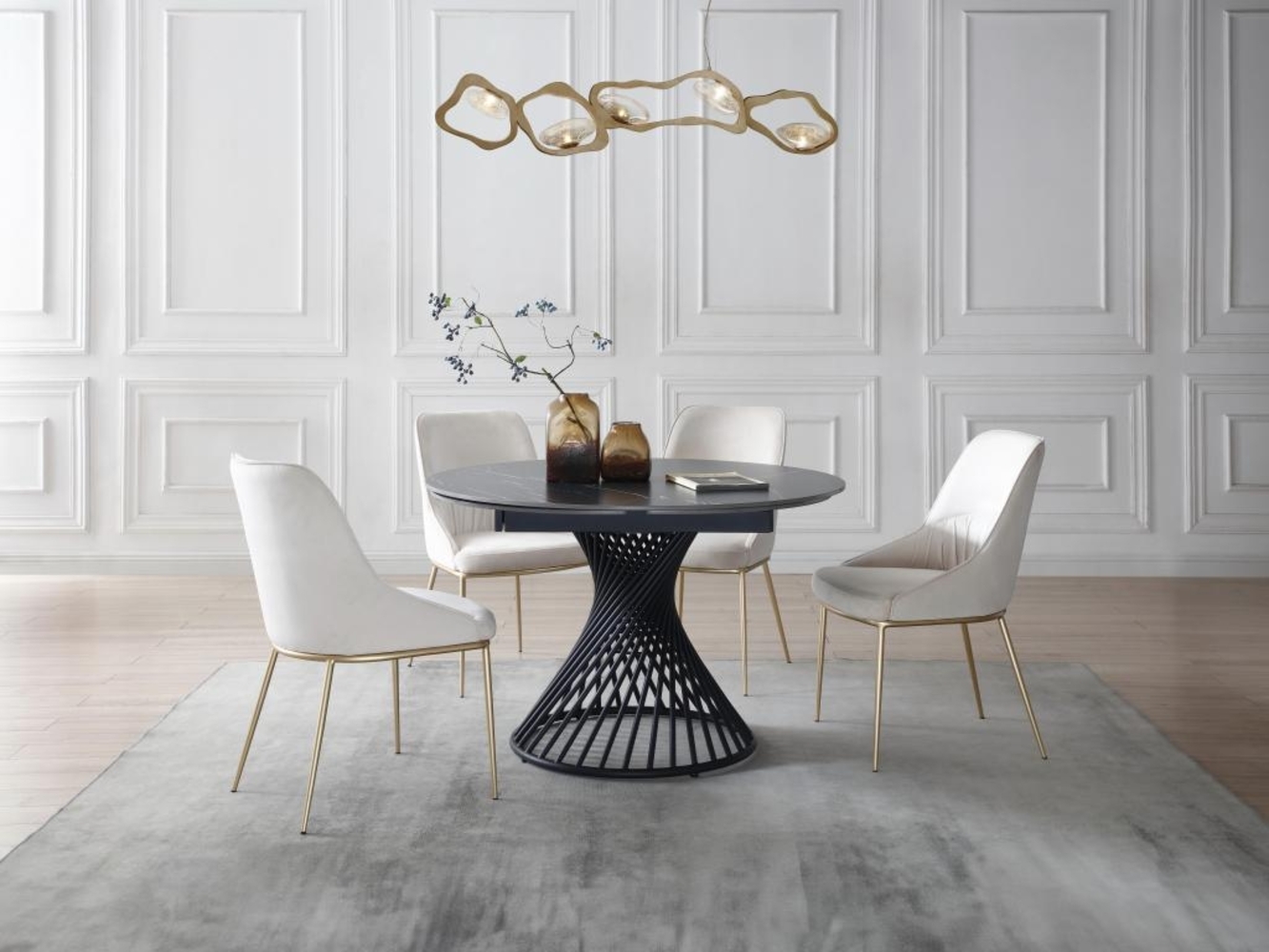 Vente-unique - Esstisch ausziehbar - 4 bis 8 Personen - Keramik & Metall - Marmor-Optik Schwarz - CASTINA Bild 1