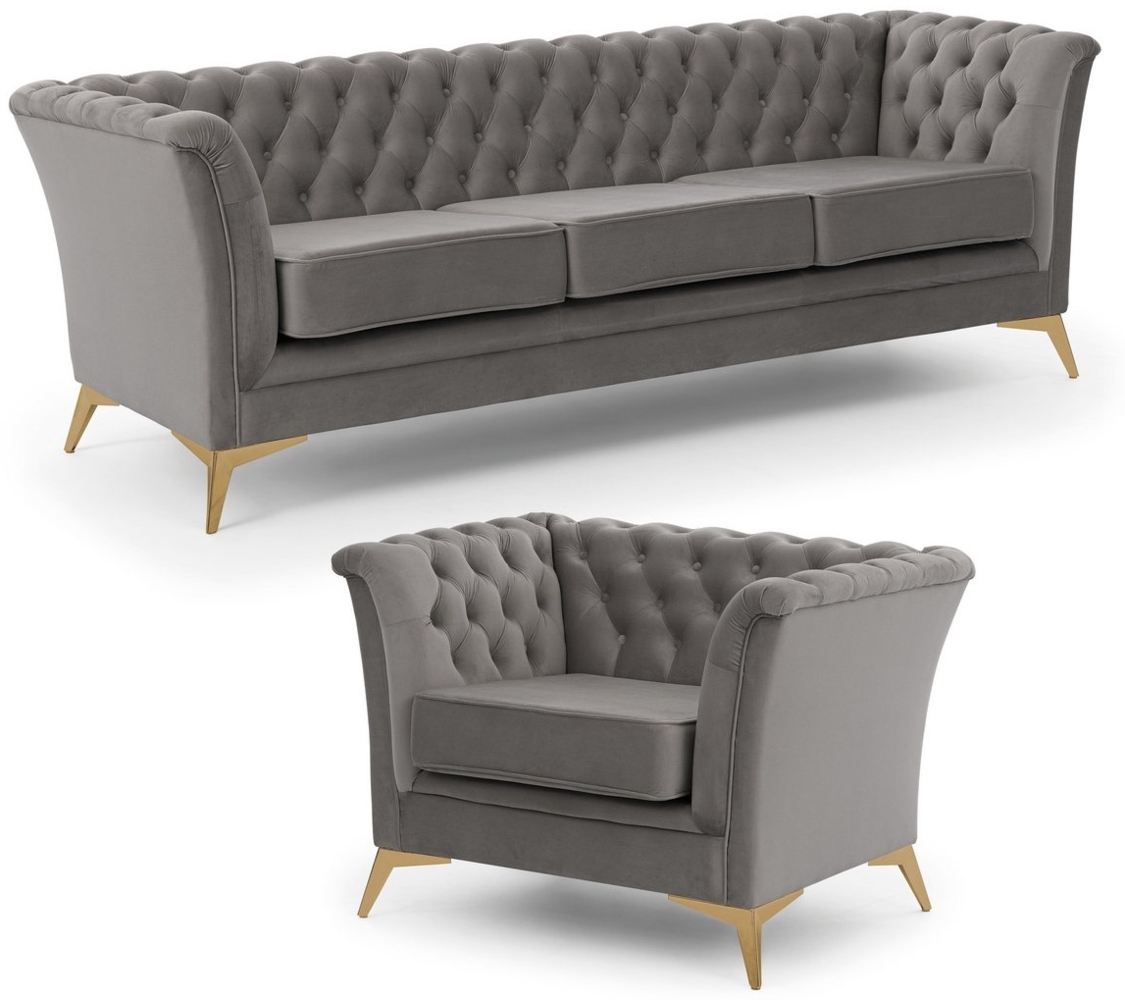 S-Style Möbel Polstergarnitur 3+1 Whitby aus Samt mit goldenen, silbernen oder schwarzen Füßen Bild 1