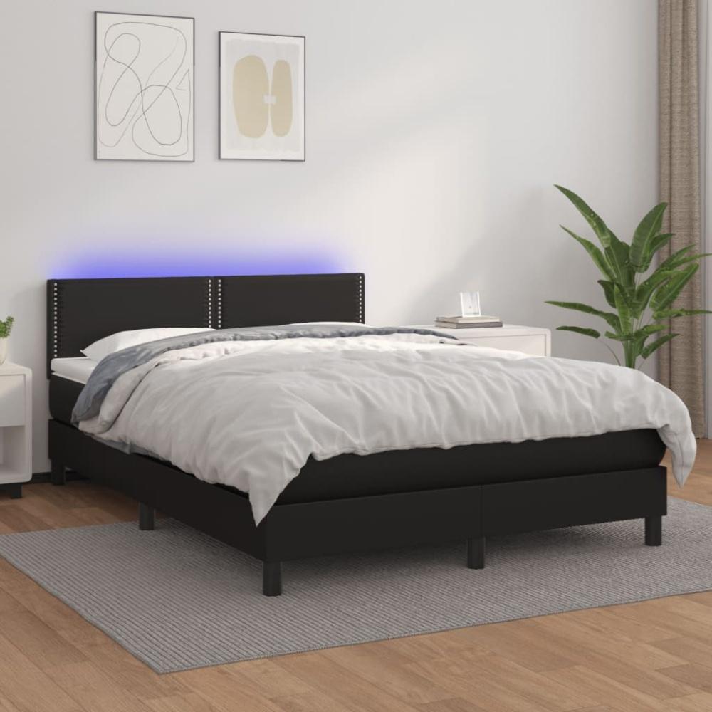 vidaXL Boxspringbett mit Matratze & LED Schwarz 140x190 cm Kunstleder 3134159 Bild 1