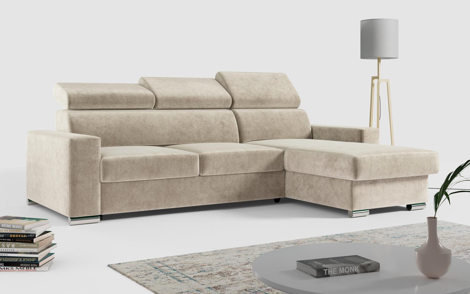 Ecksofa, Verstellbare Kopfstützen, L Couch, Polstersofa mit Bettkasten - FOX-L - Beige Bild 1