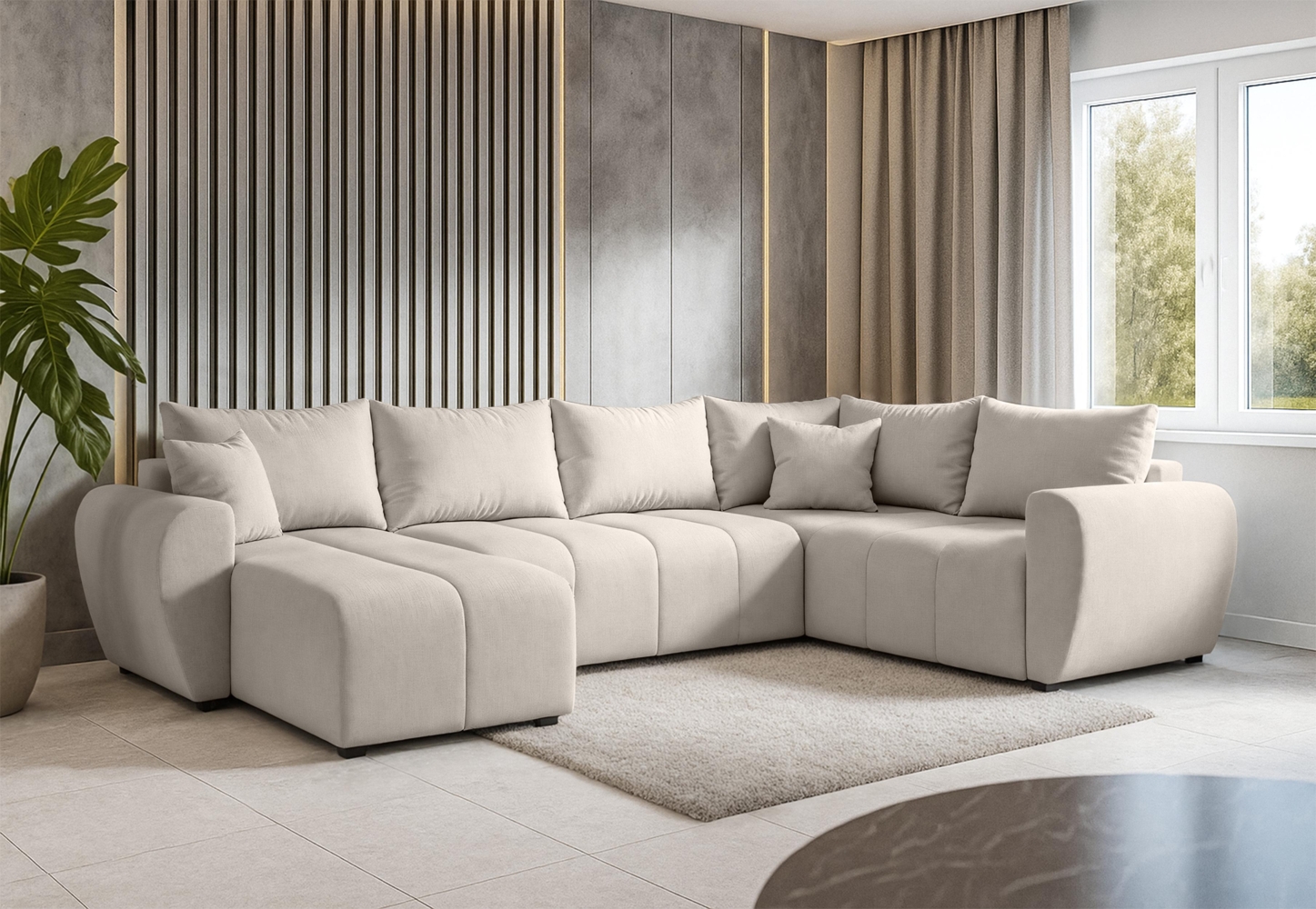 AX LIVING Malatya U XL Wohnlandschaft U Form XXL Ecksofa Beige 303cm R Bild 1