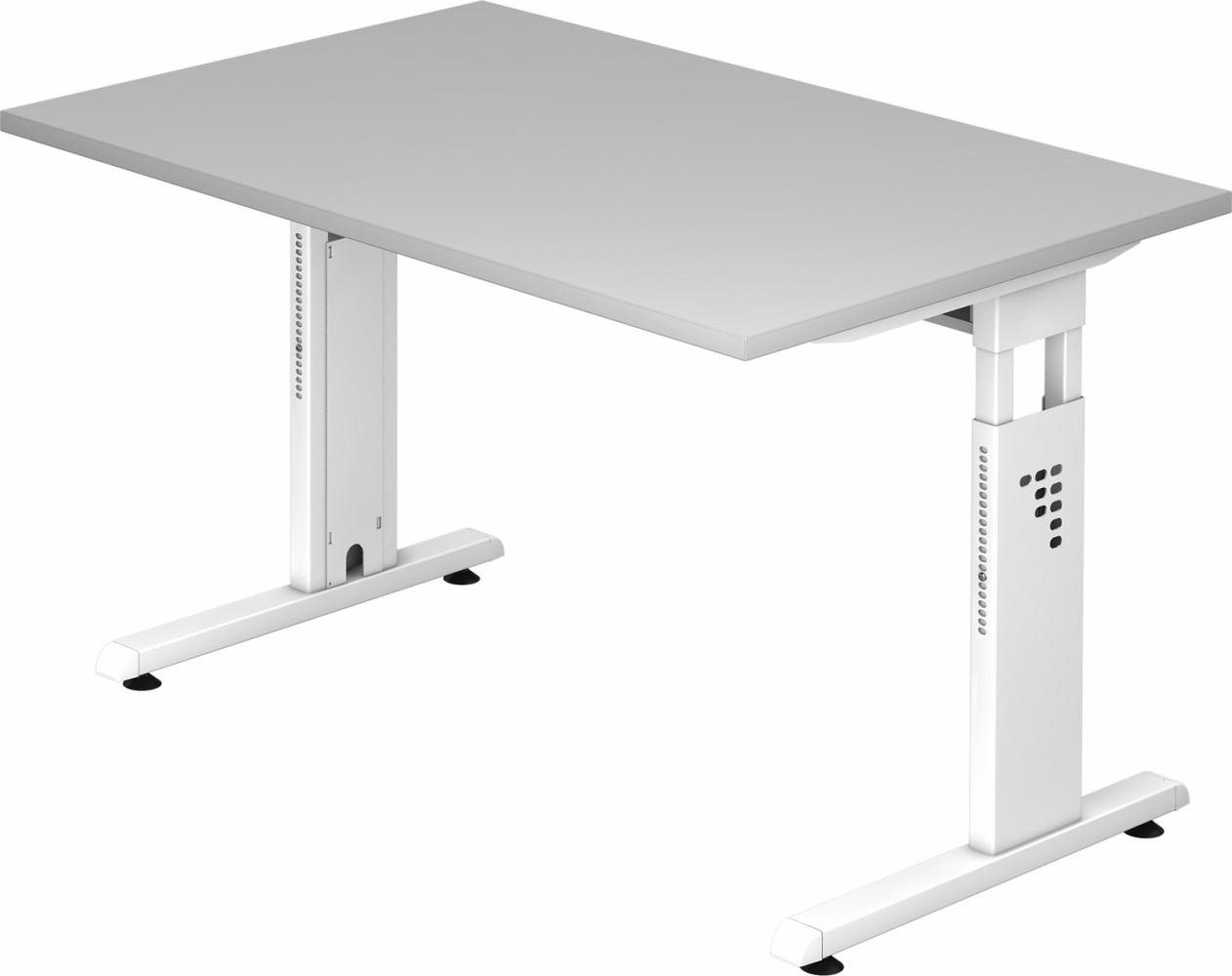 bümö höhenverstellbarer Schreibtisch O-Serie 120x80 cm in grau, Gestell in weiß - PC Tisch klein für's Büro manuell höhenverstellbar, Computertisch verstellbar, OS-12-5-W Bild 1