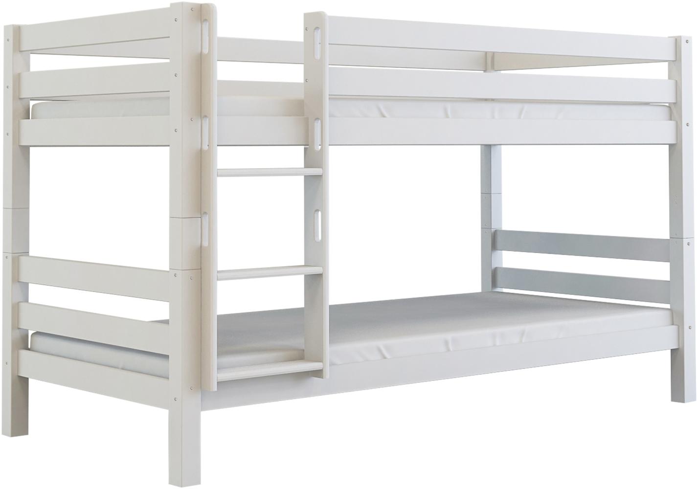 Etagenbett Kinderbett MARK Buchenholz massiv 200x90 cm weiß Bild 1