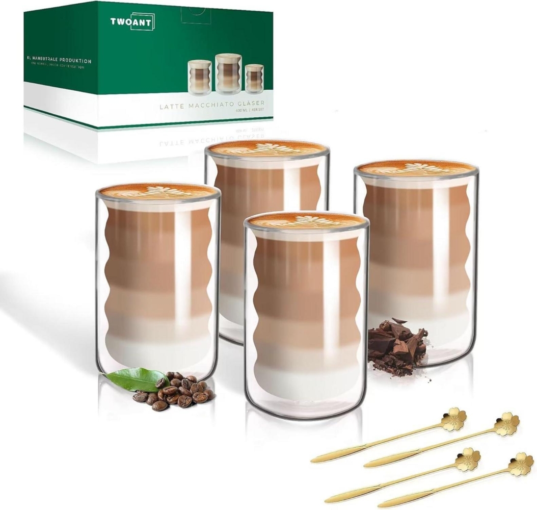 4 Latte Macchiato Gläser Doppelwandig 400ml inkl. Löffel Bild 1