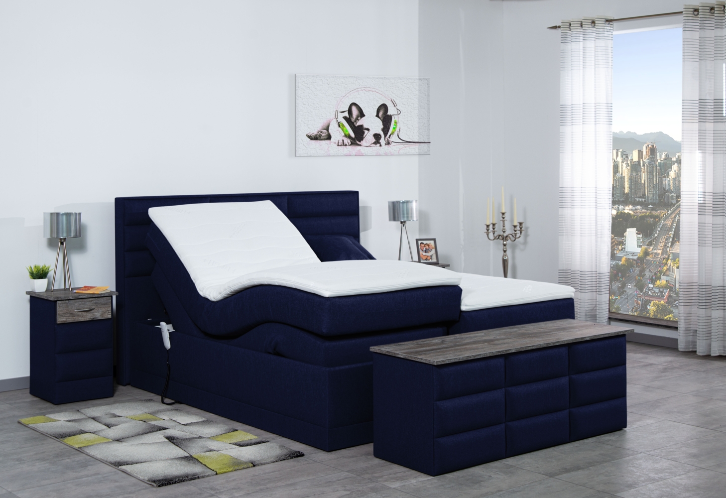 Meisterbetten Boxspringbett Pino 240x220 in WT-Dunkel Blau, Matratzenbezug Nano, Ergoflex-Topper Bild 1