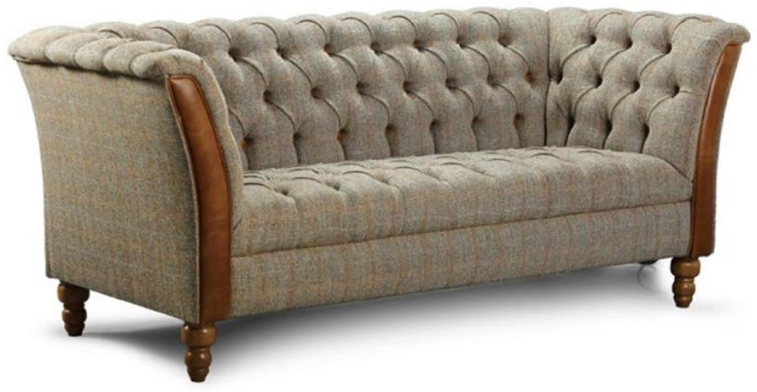 Casa Padrino Luxus Chesterfield 2er Sofa Grau / Braun 186x87 x H. 77 cm - Wohnzimmer Sofa mit Echtleder - Chesterfield Wohnzimmer Möbel Bild 1