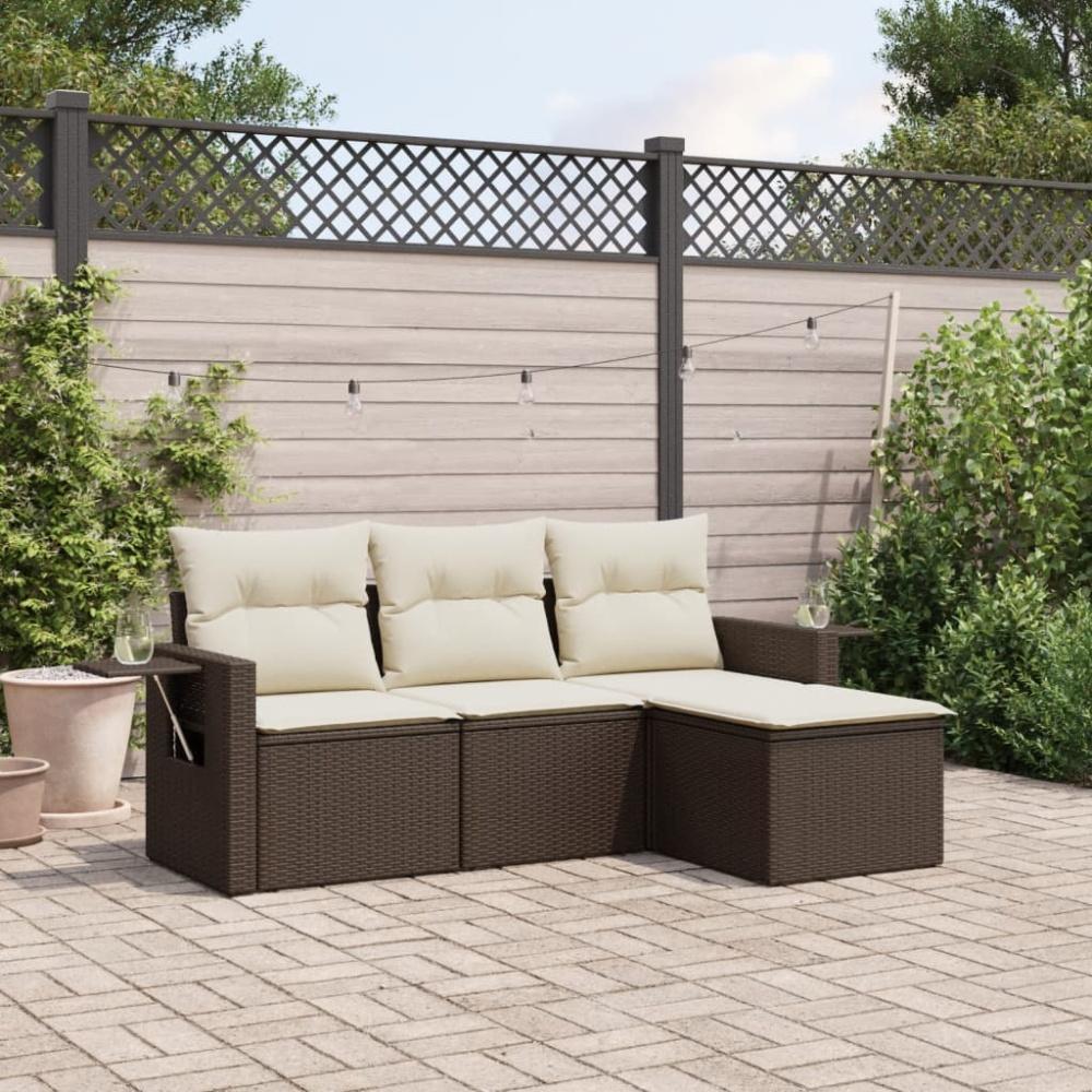 vidaXL 4-tlg. Garten-Sofagarnitur mit Kissen Braun Poly Rattan 3220072 Bild 1