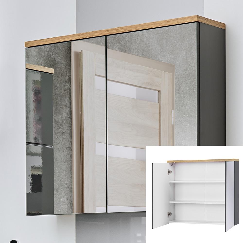 Spiegelschrank 80 cm SOLNA-56, grau mit Wotaneiche, B x H x T ca. 80 x 70 x 20cm Bild 1