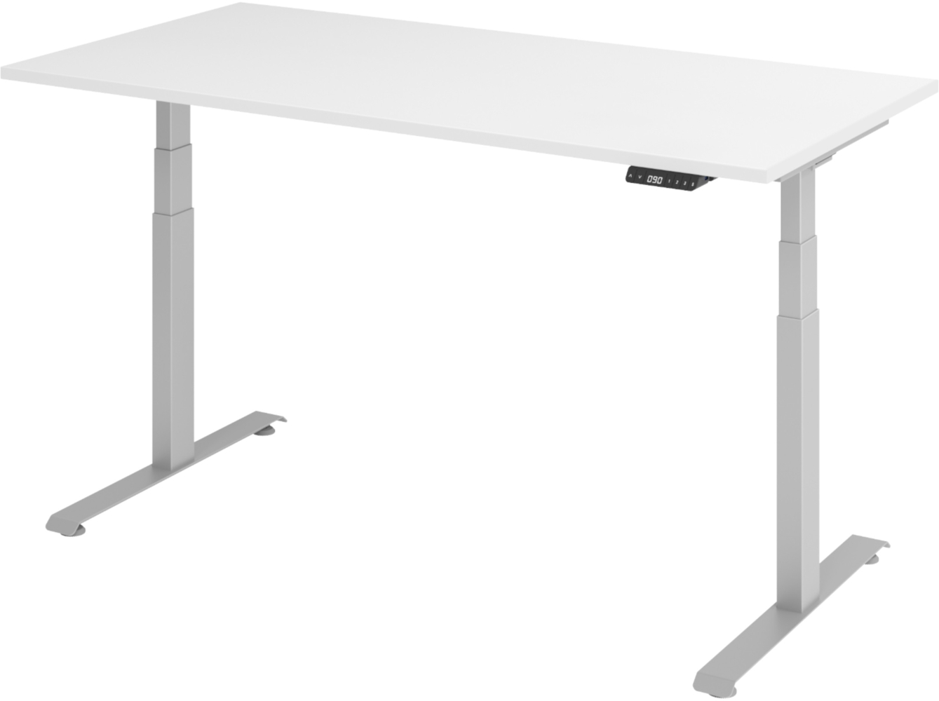 bümö höhenverstellbarer Schreibtisch 160x80 cm in weiß, Gestell silber - Höhenverstellbar Elektrisch Stehpult mit 3-fach Speicher, Computertisch, Ergonomischer Steh-Sitz Tisch, Bürotisch, LXK65-16-W-S Bild 1