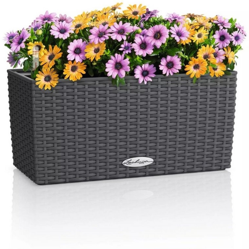LECHUZA-Pflanzgefäß BALCONERA Cottage 40 Granit, Balkonkasten mit Bewässerungssystem, Wasserstandsanzeiger und Pflanzeinsatz, Flechtoptik, 40 x 19 x 19 cm, 15471 Bild 1