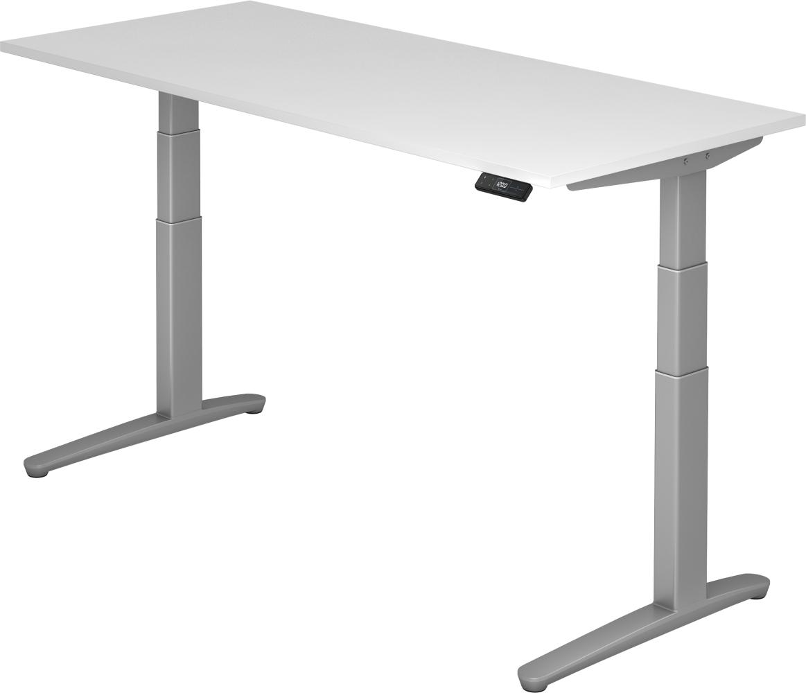 bümö elektrisch höhenverstellbarer Schreibtisch 180x80 cm mit Memory-Steuerung - Design Schreibtisch höhenverstellbar elektrisch, elektrischer Schreibtisch weiß, Gestell silber, XBHM19-W-SS Bild 1