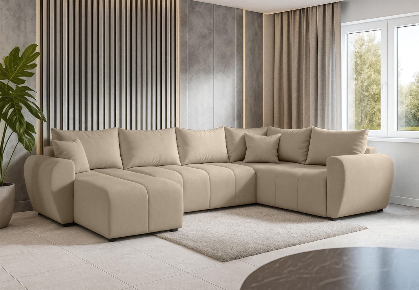 AX LIVING Malatya U XL Wohnlandschaft U Form XXL Ecksofa Hellbraun R Bild 1