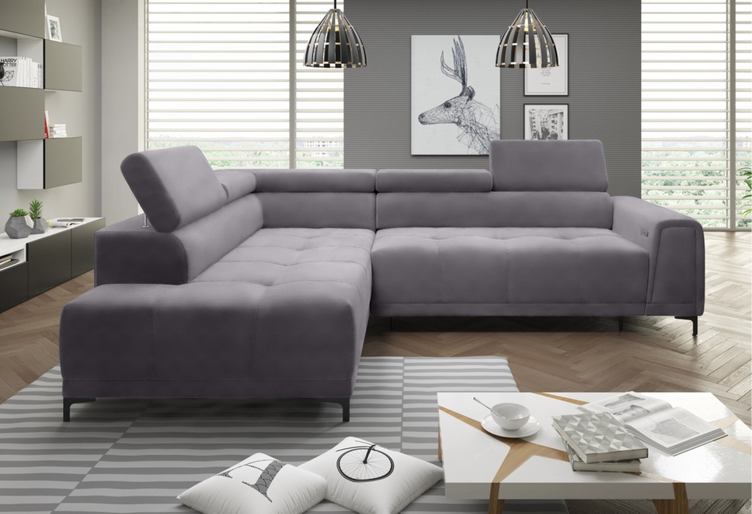 Stylefy Volter Ecksofa Strukturstoff Grau Links Bild 1