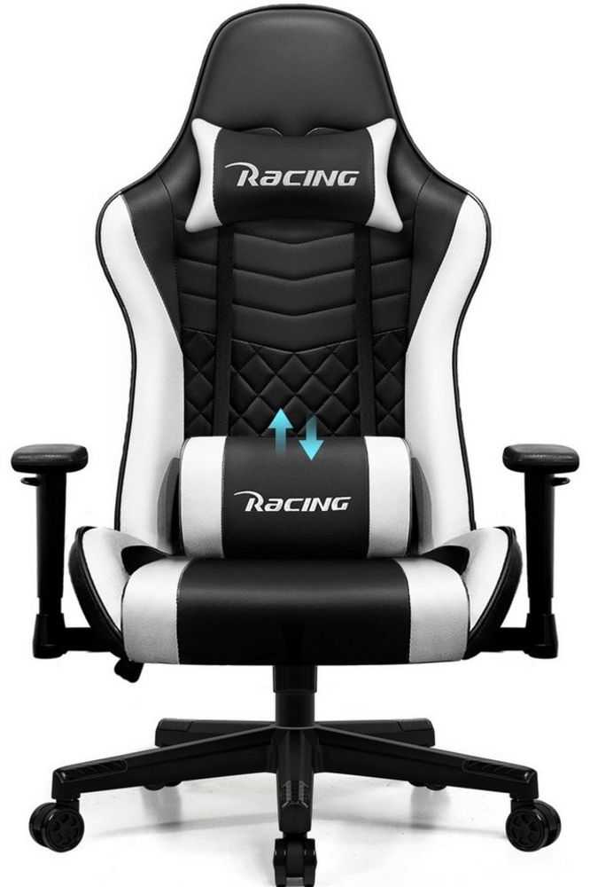 Homimaster Gaming-Stuhl Gaming Stuhl, Bürostuhl Wippfunktion bis zu 165° (Gaming Chair mit verstellbaren Lendenkissen, Armlehne und Kopfstütze), Gamer Stuhl Bequeme Sitzkissen, Gaming Stuhl 150 kg belastbarkeit Bild 1