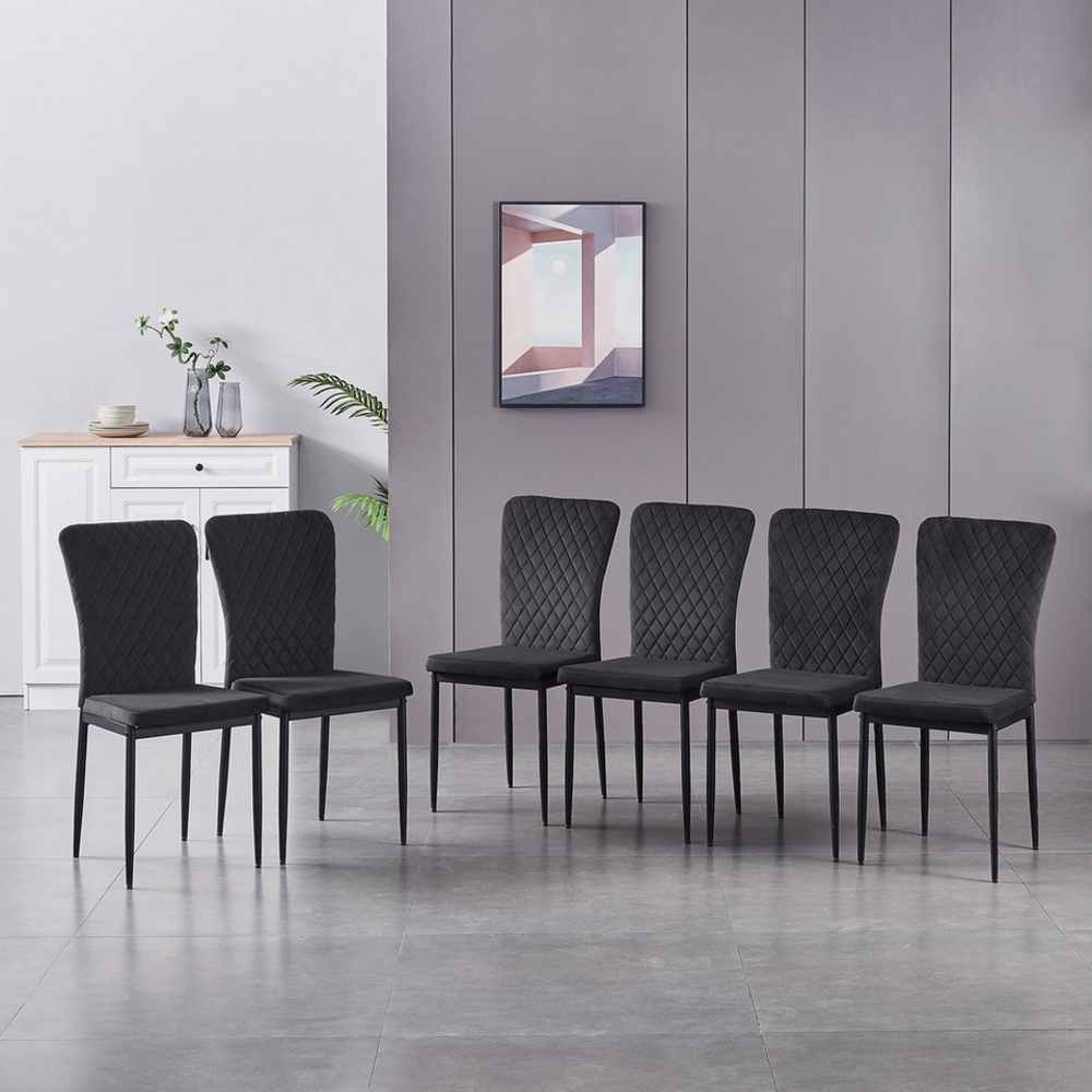 JYMTOM Esszimmerstuhl Samt/Kunstleder, hoher Lehne, Metallgestell, 4/6er-Set (6 St), Samt, Gitter-Design, für Wohnzimmer, Büro, Klassenzimmer Bild 1