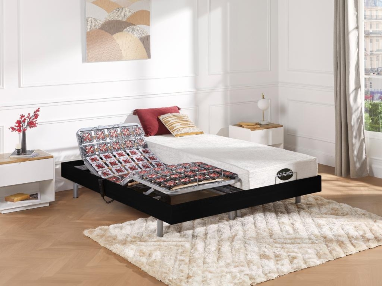 Vente-unique - Relaxbett elektrisch - Matratzen mit Memory Schaum & Bambus - LYSIS III von NATUREA - mit OKIN-Motor - 2 x 80 x 200 cm - Schwarz Bild 1