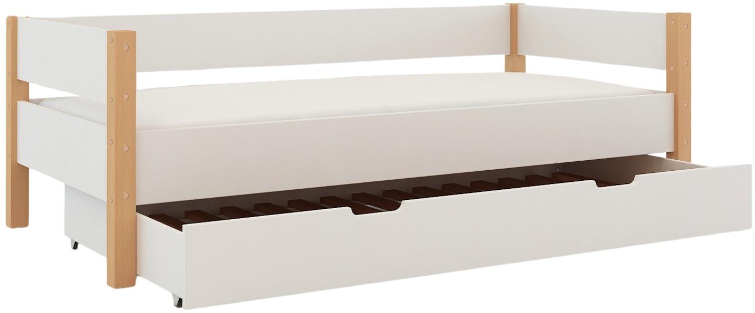 Polini-Kids 'Lollipop' Sofabett mit Zusatzbett-Bettkasten, massives Buchenholz weiß, 90x200 cm Bild 1