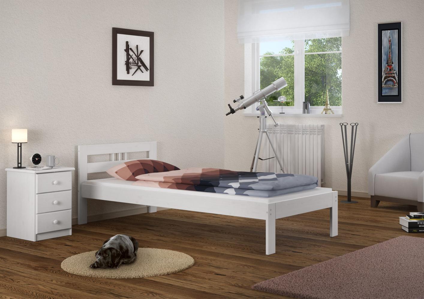 Einzelbett Futonbett 100x200 Kieferbett Massivholz weiß Bettgestell ohne Zubehör 60.64-10 W oR Bild 1