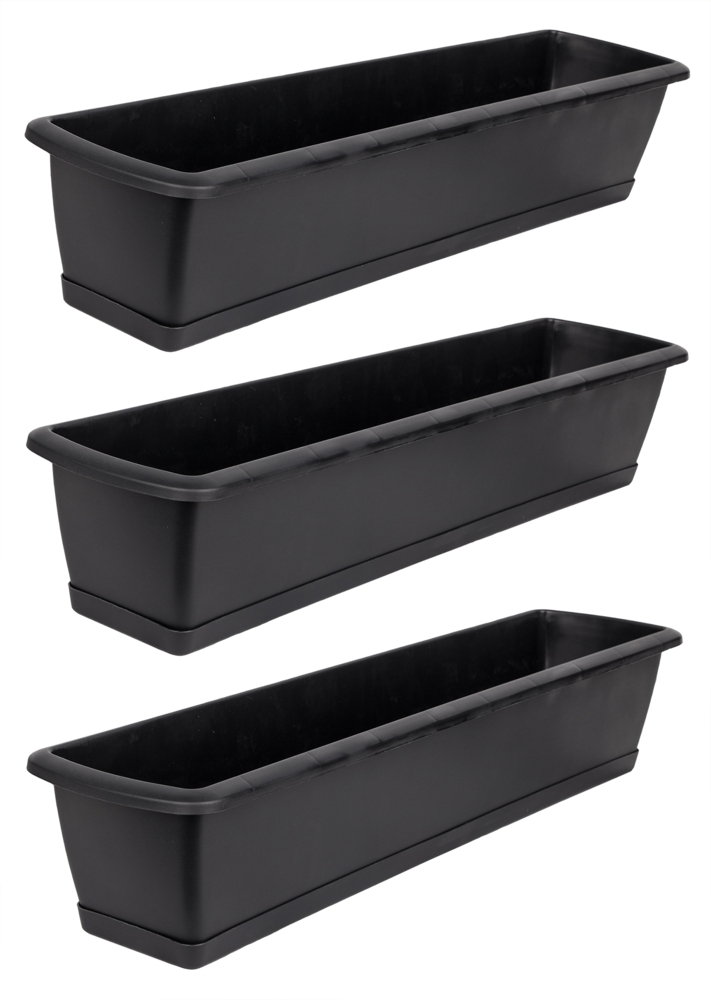 BigDean 3er Set Blumenkasten mit Untersetzer 80 cm lang anthrazit - aus PP-Kunststoff - Balkon Pflanzkasten schmal Balkonkasten Bild 1