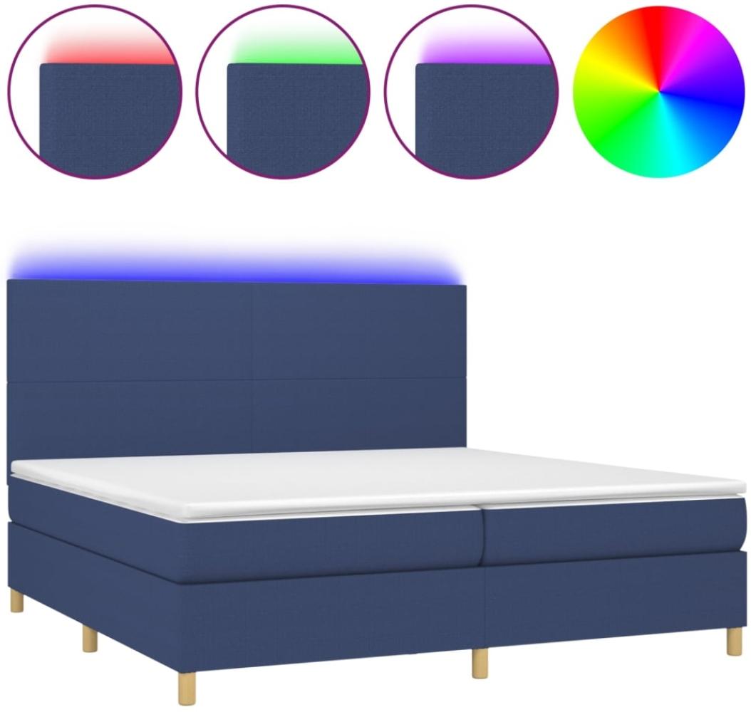 vidaXL Boxspringbett mit Matratze & LED Blau 200x200 cm Stoff, Härtegrad: H2 [3135307] Bild 1